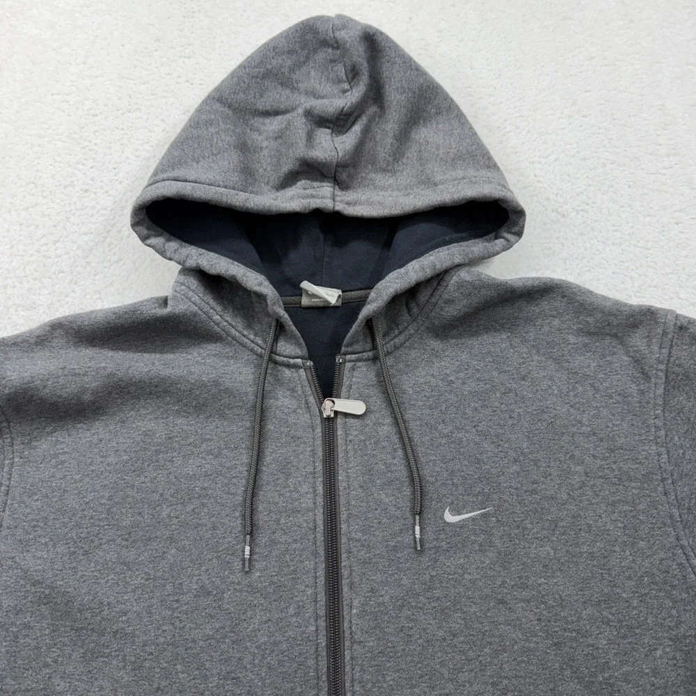 Nike‎ Sportswear Mens XL Full Zip Hoodie Gray Navy Blue Swoosh Fleece RN58323